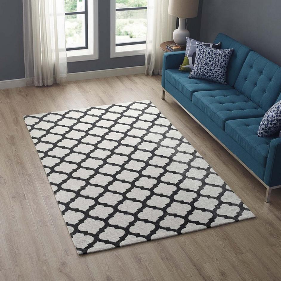 Vaysman Moroccan Trellis 5X8 Area Rug In Ivory And Charcoal by Modway Furniture