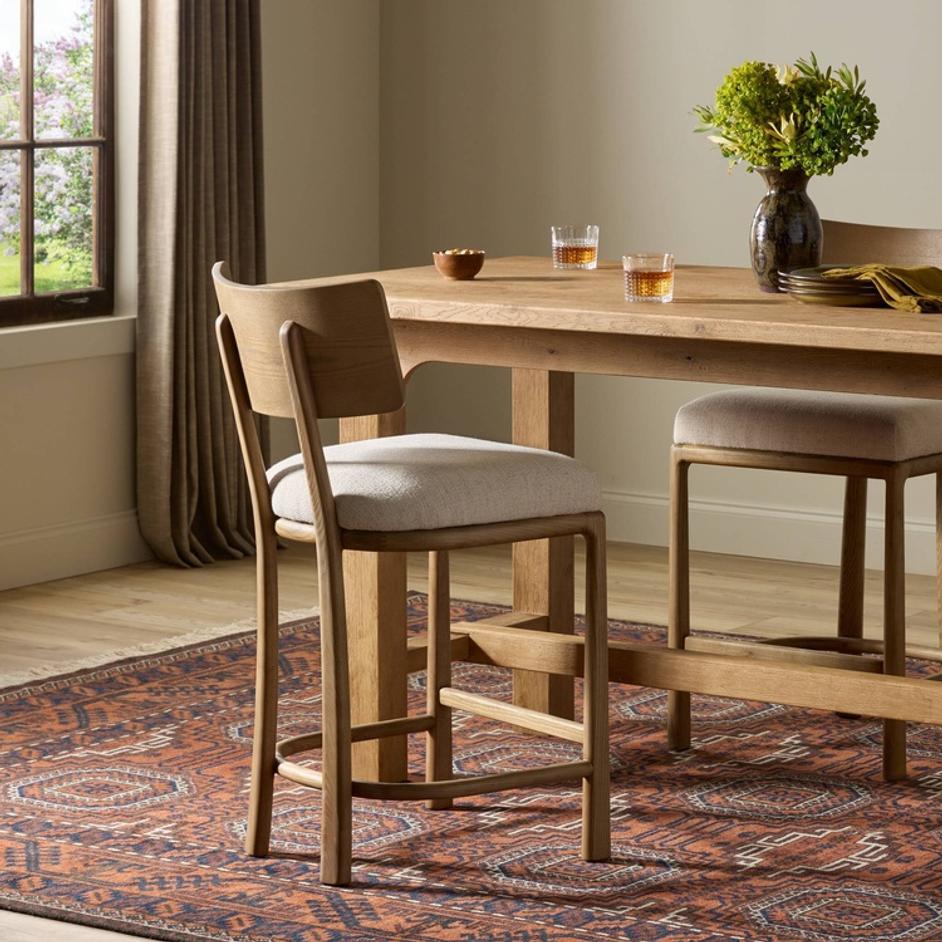 Terrance Bar Stool In Thames Cream And Amber Ash And Amber Ash Veneer by Four Hands