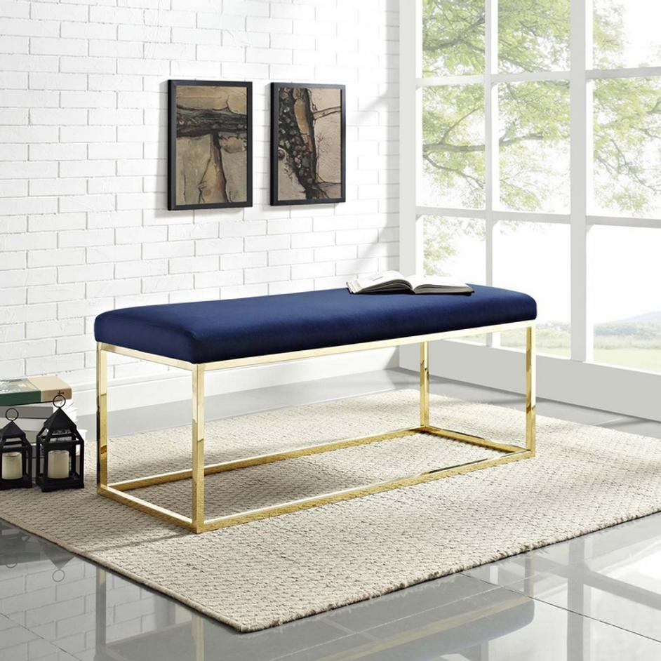 Russell Fabric Bench In Gold Navy by Modway Furniture