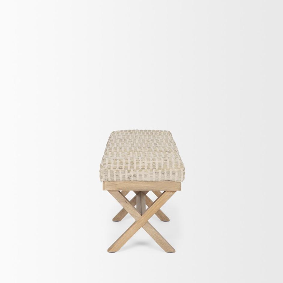 Solis II 50L x 16W Brown Base Beige Woven Leather Cushion Accent Bench by Mercana