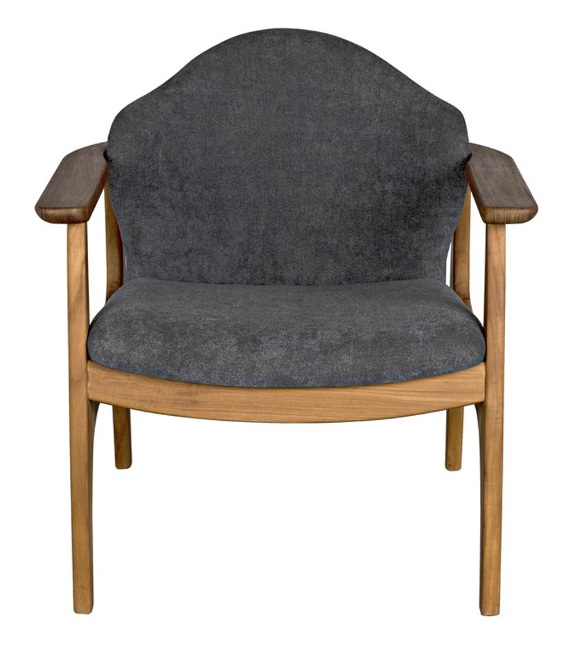 Vittorio Teak Chair in Ocean Grey Fabric with a Clear Coat Flat Finish by Noir Furniture