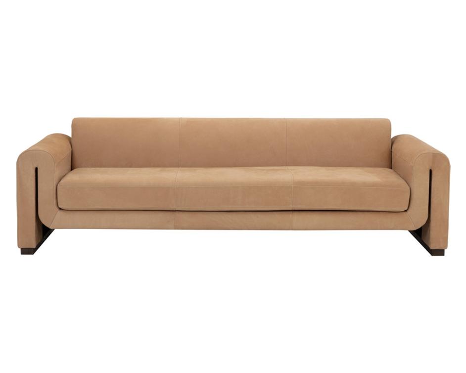 ROMER SOFA - DISTRESSED BROWN - NUBUCK TAN LEATHER by Sunpan