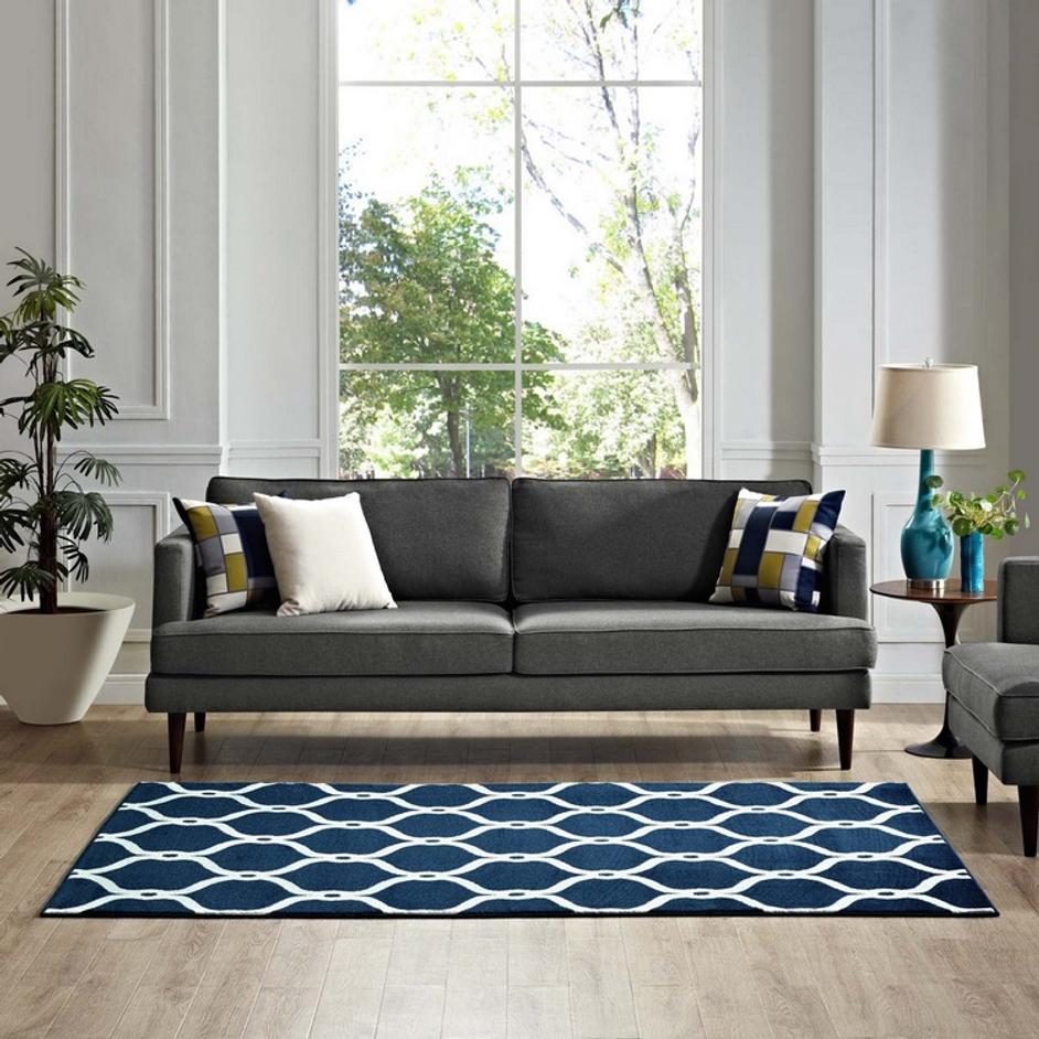 Barrett Chain Link Transitional Trellis 8X10 Area Rug In Moroccan Blue And Ivory by Modway Furniture