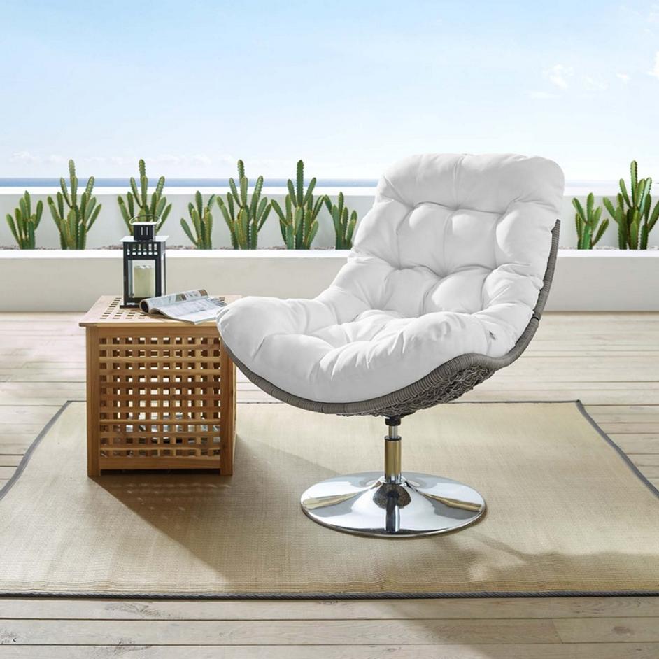 Celestia Wicker Rattan Outdoor Patio Swivel Lounge Chair In Light Gray White by Modway Furniture