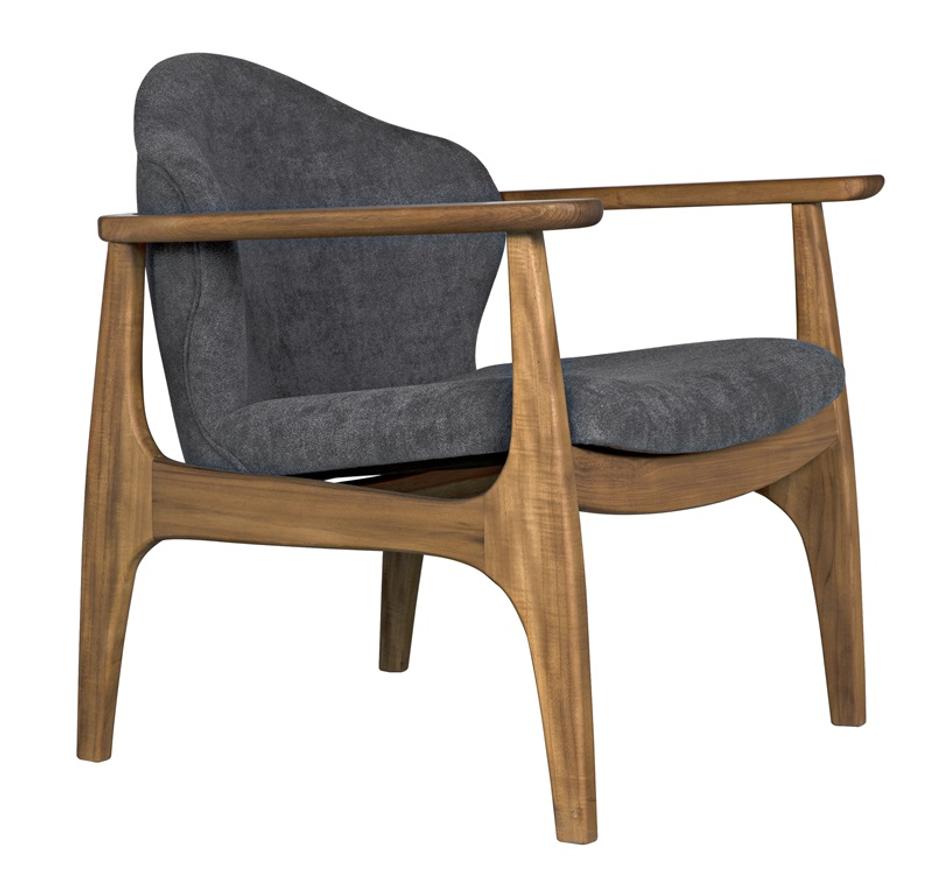 Vittorio Teak Chair in Ocean Grey Fabric with a Clear Coat Flat Finish by Noir Furniture