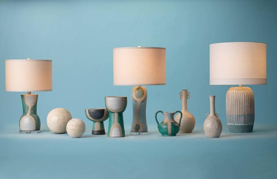 Flagstaff Ceramic Table Lamp with Linen Shade by Jamie Young