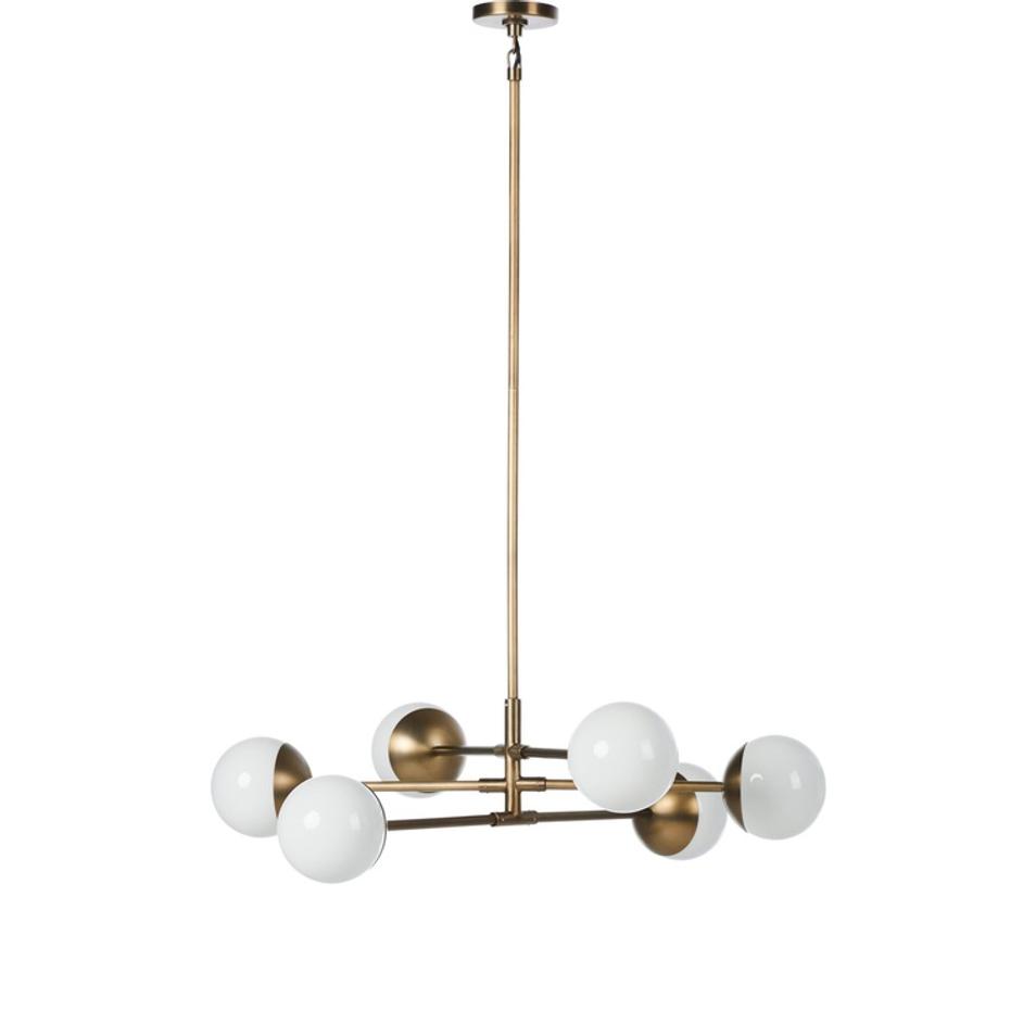 Oriana Chandelier In Aged Brass Iron And Milk Glass by Four Hands