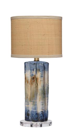 Abstract Ceramic Table Lamp with Raffia Shade by Jamie Young