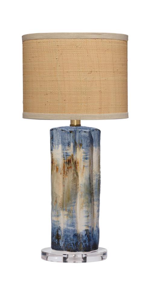 Abstract Ceramic Table Lamp with Raffia Shade by Jamie Young