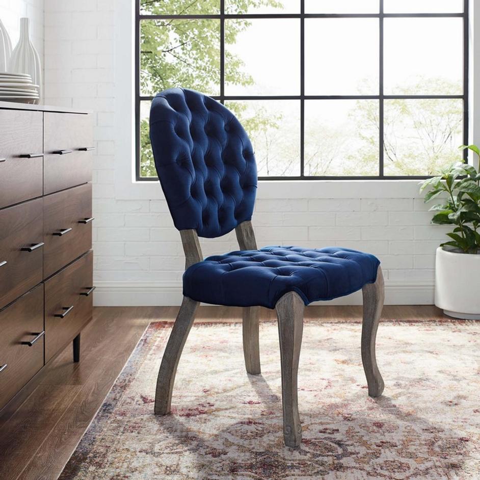 Archibald French Vintage Dining Performance Velvet Side Chair In Navy by Modway Furniture