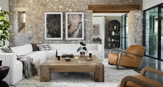 Abaso Coffee Table In Rustic Wormwood Oak by FOUR HANDS