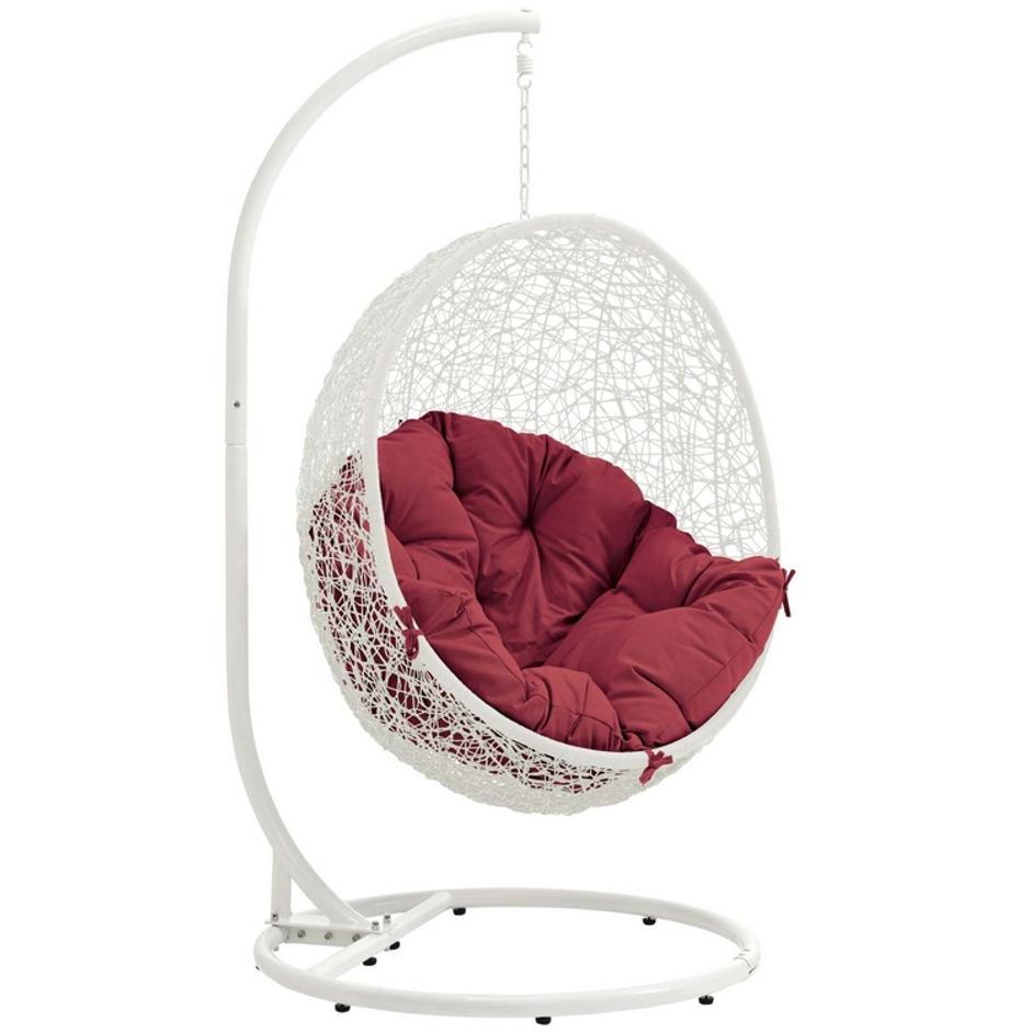 Segreto Outdoor Patio Swing Chair With Stand In White Red by Modway Furniture