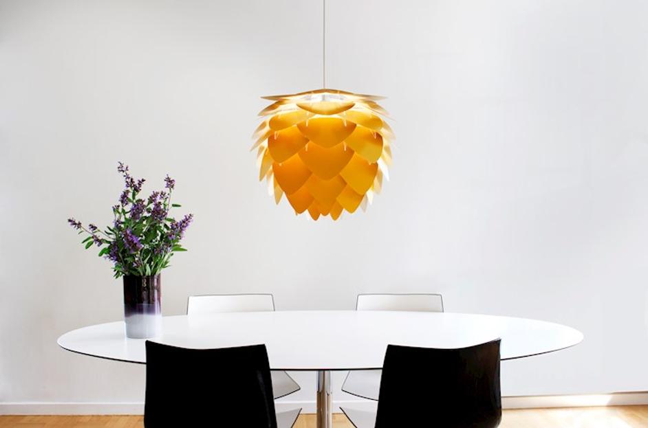 Aluvia Medium Plug-In Pendant in Saffron with Black Cord by UMAGE