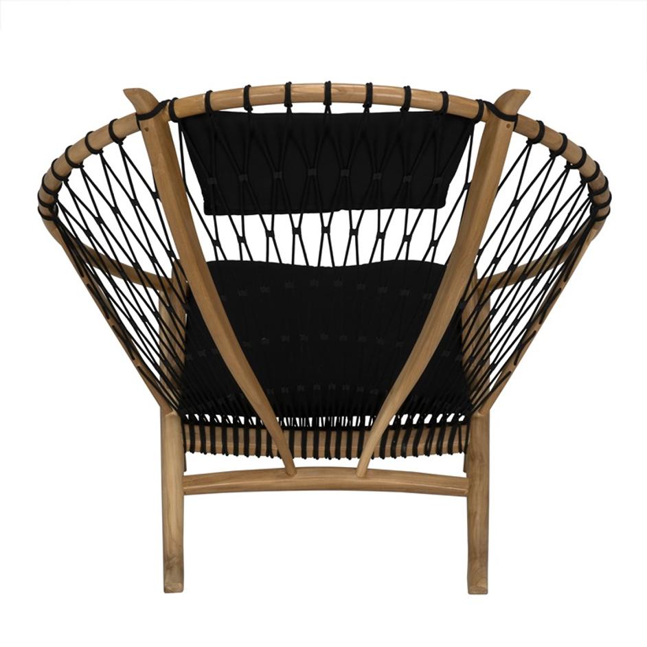 Mateo Bleached Teak Chair with Black Cotton Rope and Clear Coat Flat Finish by Noir Furniture