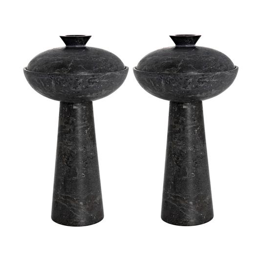 Guy Black Marble Candlestick Holders, Set of 2 by Noir Furniture