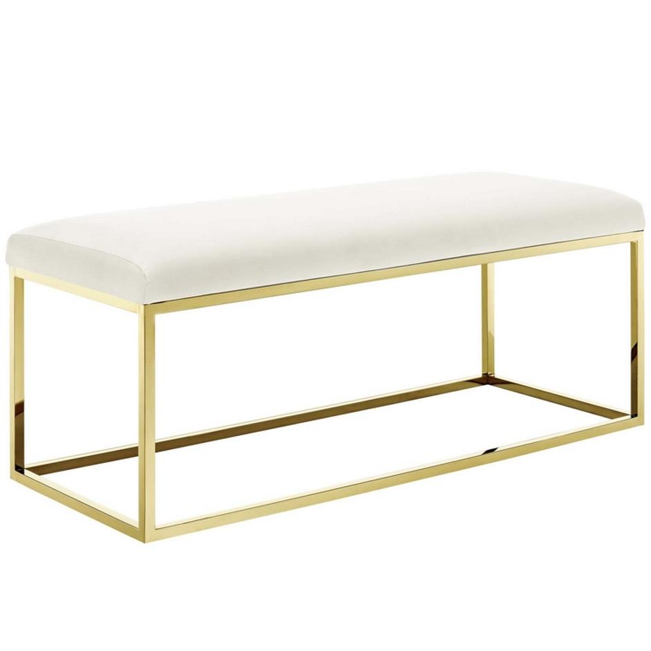 Russell Fabric Bench In Gold Ivory by Modway Furniture