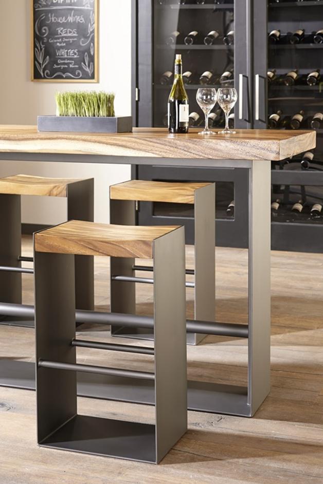 Iron Frame Bar Table, Chamcha Wood, Natural by PHILLIPS COLLECTION