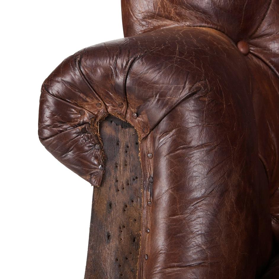 Welsh Deconstructed Armchair with Vintage Cigar Leather and Solid Wood Legs by Home Trends & Design
