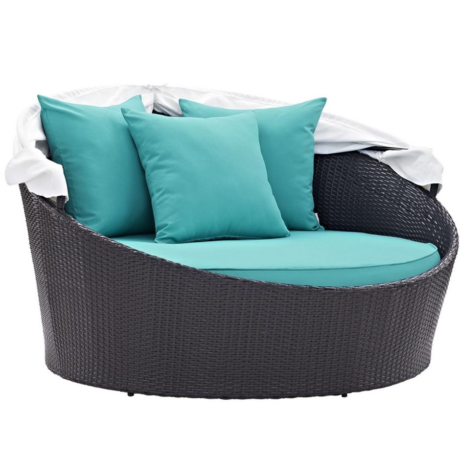 Minerva Canopy Outdoor Patio Daybed In Espresso Turquoise by Modway Furniture
