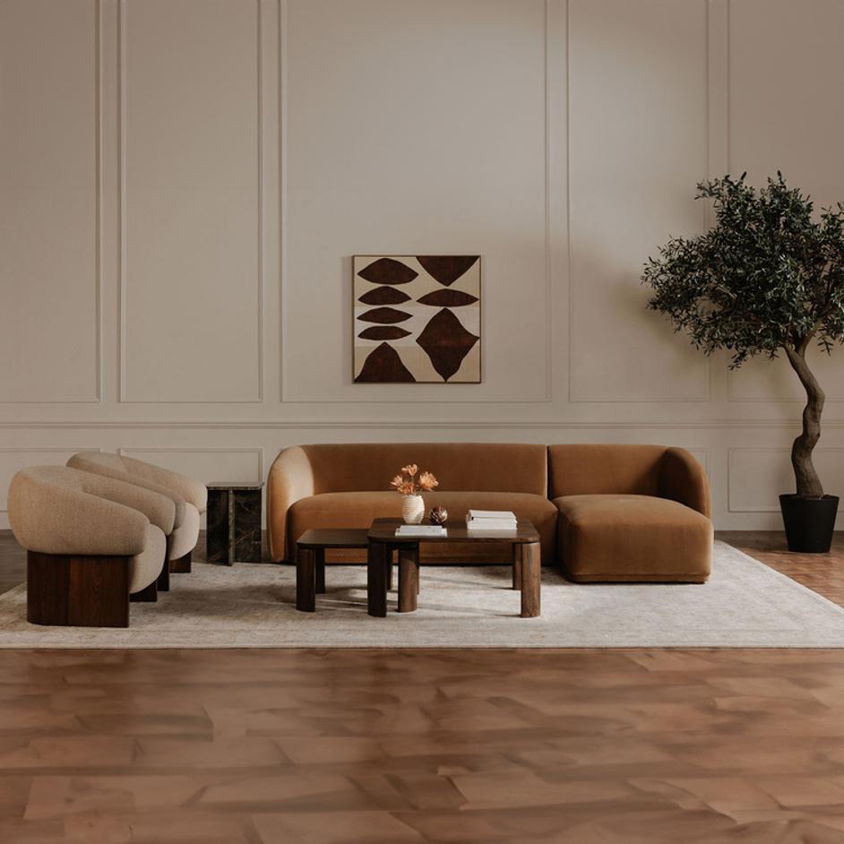 Faye Right Sectional Tan Faux Mohair by Moes Home