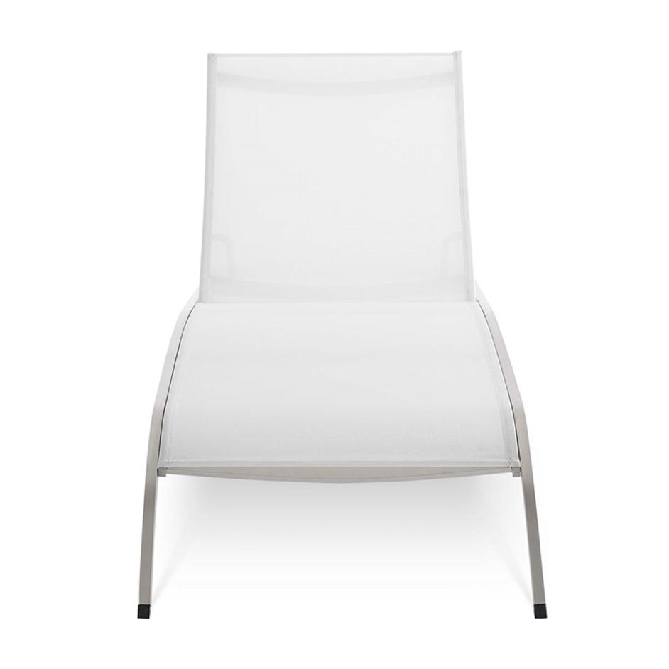 Renae Mesh Chaise Outdoor Patio Aluminum Lounge Chair In White by Modway Furniture