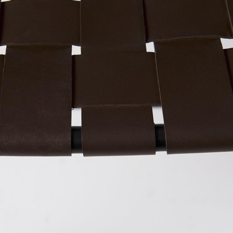 Clarissa 22.0L x 16.0W x 16.5H Brown Leather Woven Seat W/ Black Metal Frame Stool by Mercana