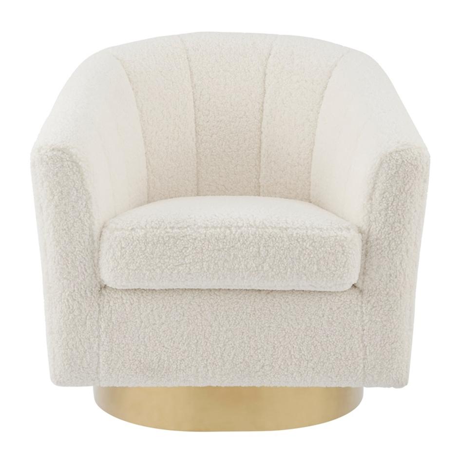Natasha Faux Shearling Fabric w/ Gold Metal Swivel Accent Arm Chair In Shearling Beige by New Pacific Direct