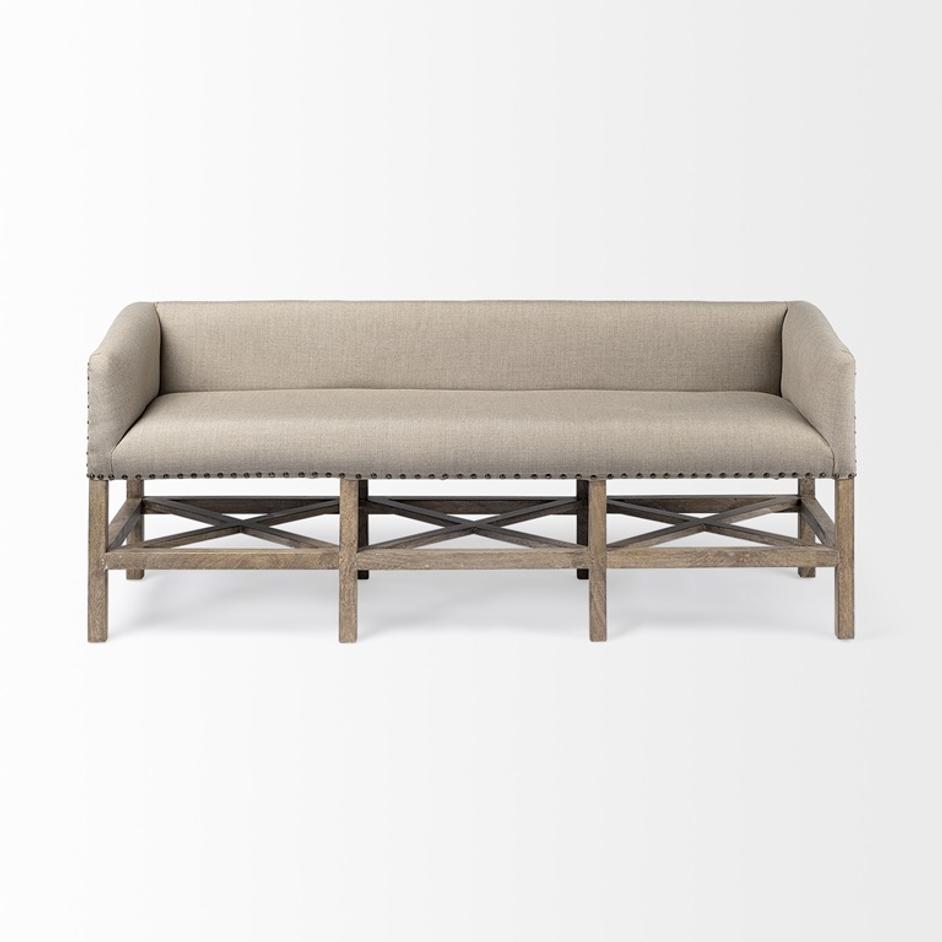 Bergen 60L x 19W Beige Fabric Covered Seat W/Brown Wood Frame Accent Bench by Mercana