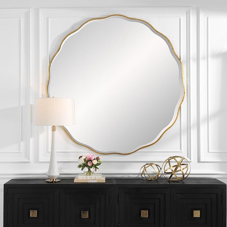 Aneta Large Gold Round Mirror by Uttermost