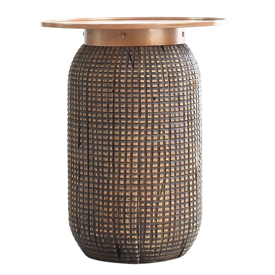 Atalia KD Reclaimed Teak Side/ End Table w/ Steel Tray Top, Antique Copper  by New Pacific Direct