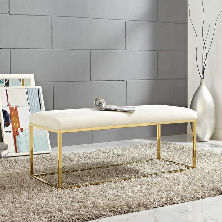 Russell Fabric Bench In Gold Ivory by Modway Furniture