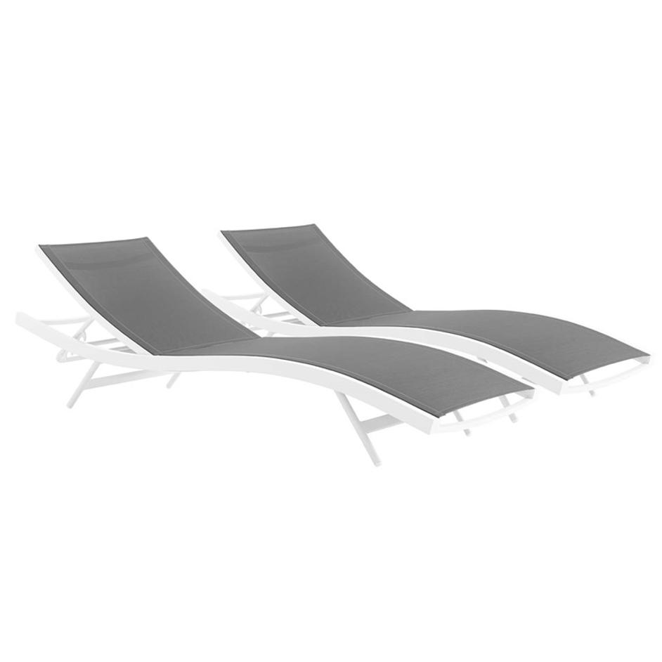 Lorette Outdoor Patio Mesh Chaise Lounge Set Of 2 In White Gray by Modway Furniture