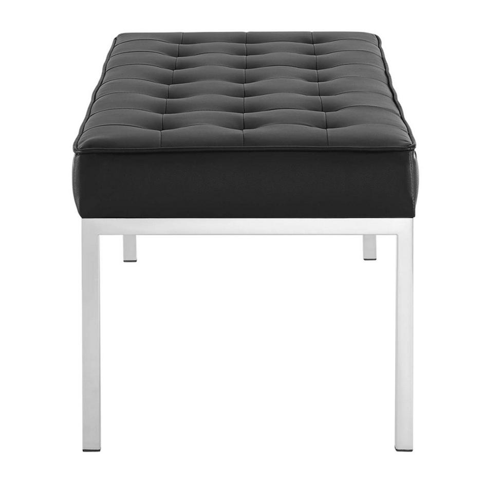 Garret Tufted Large Upholstered Faux Leather Bench In Silver Black by Modway Furniture