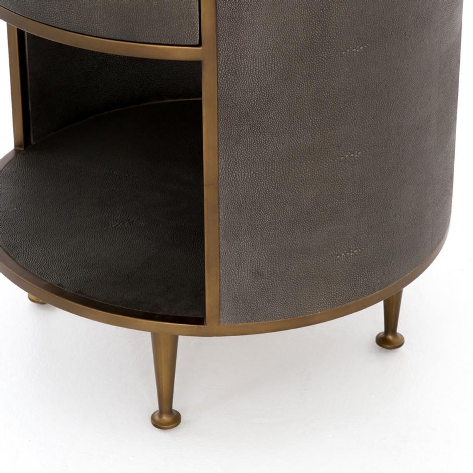Shagreen Round Nightstand-Antique Brass by FOUR HANDS