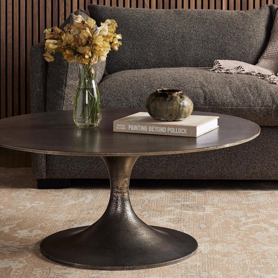 Simone Round Coffee Table - Raw Antique Nickel by Four Hands