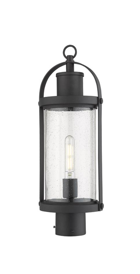 Roundhouse 1 Light Outdoor Post Mount Fixture in Black Finish by Z-Lite
