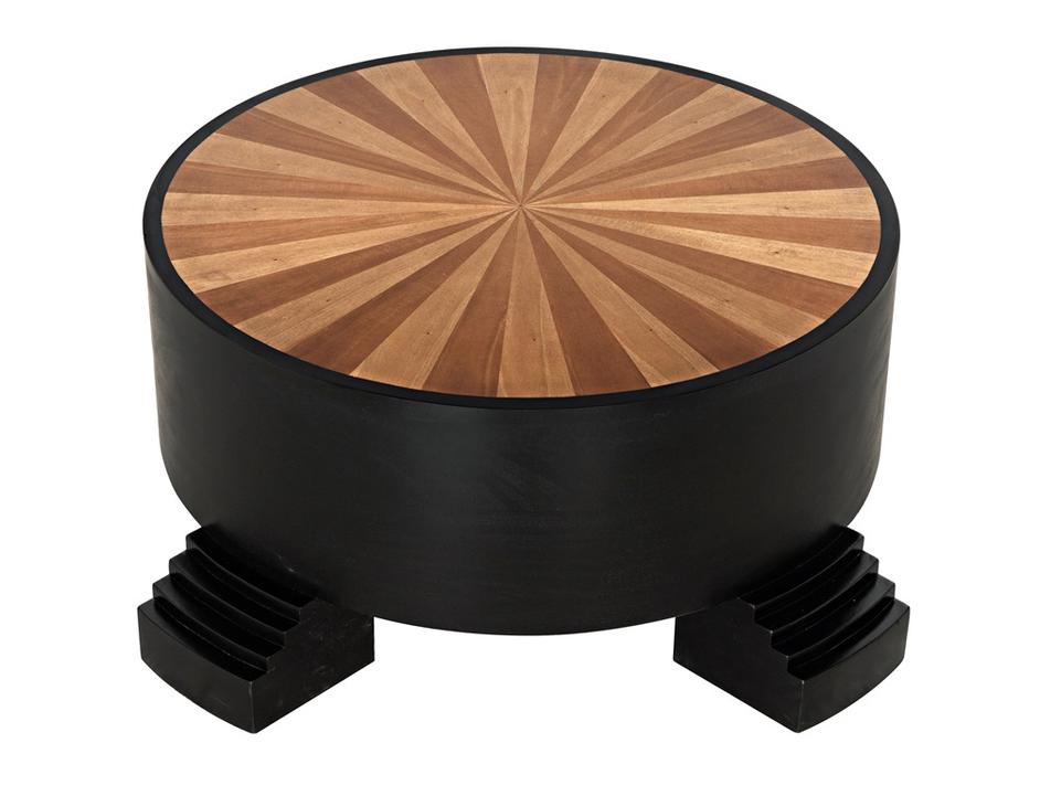 Tambour Mahogany Coffee Table with Veneer Top in Hand-Rubbed Black by Noir Furniture