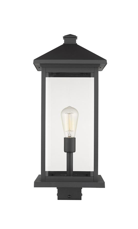Portland 1 Light Outdoor Post Mount Fixture in Black Finish by Z-Lite