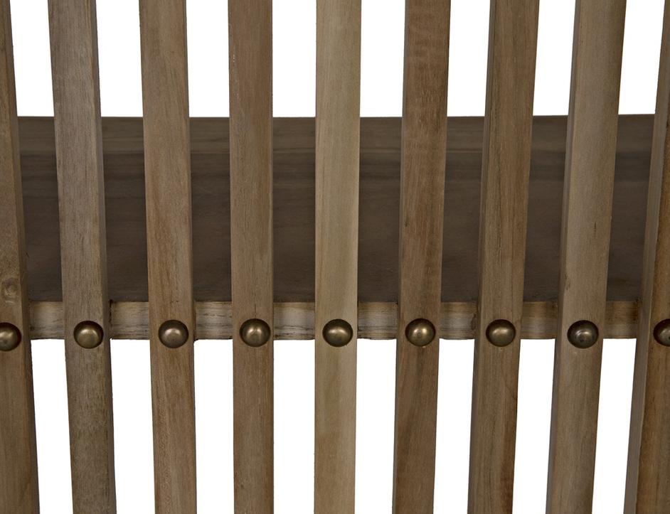 Opal Teak & Veneer Bookcase with Brass Nailhead Accents in Natural Finish by Noir Furniture