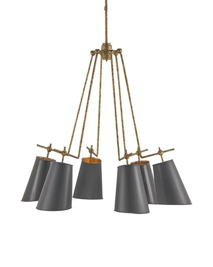 Jean-Louis Chandelier In Old Brass & Marbella Black & Contemporary Gold Leaf by Currey & Company