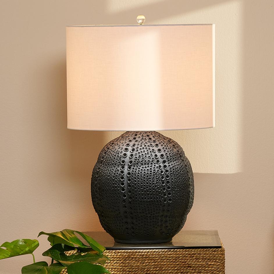 Lunar Polyresin Table Lamp with Linen Shade, Black by Jamie Young