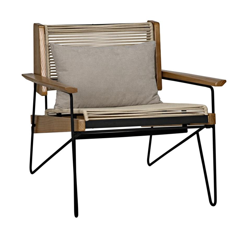 Benson Teak and Industrial Steel Chair with Rope Detailing in Clear Coat Semi-Gloss Finish by Noir Furniture