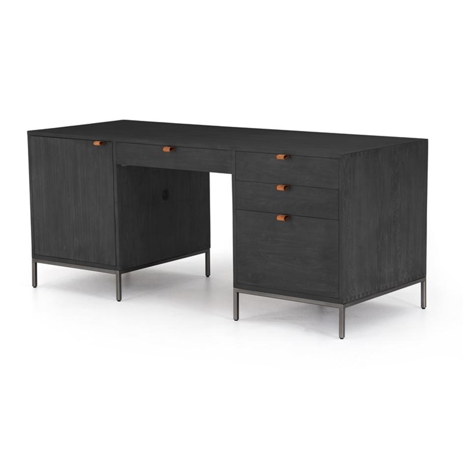 Trey Executive Desk In Black Wash Poplar by FOUR HANDS