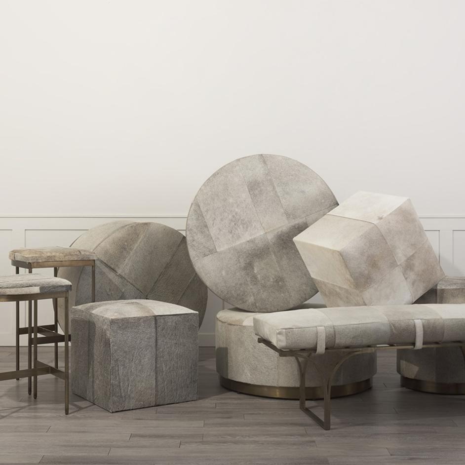 Jessie 55L x 16W White/Gray Hair-On-Hide Seat W/Gold Metal Base Accent Bench by Mercana