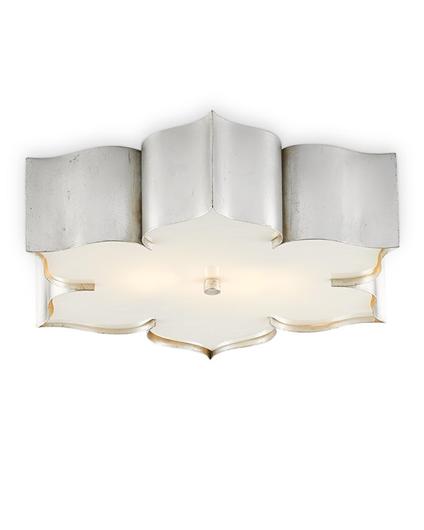 Grand Lotus Silver Flush Mount In Contemporary Silver Leaf by Currey & Company