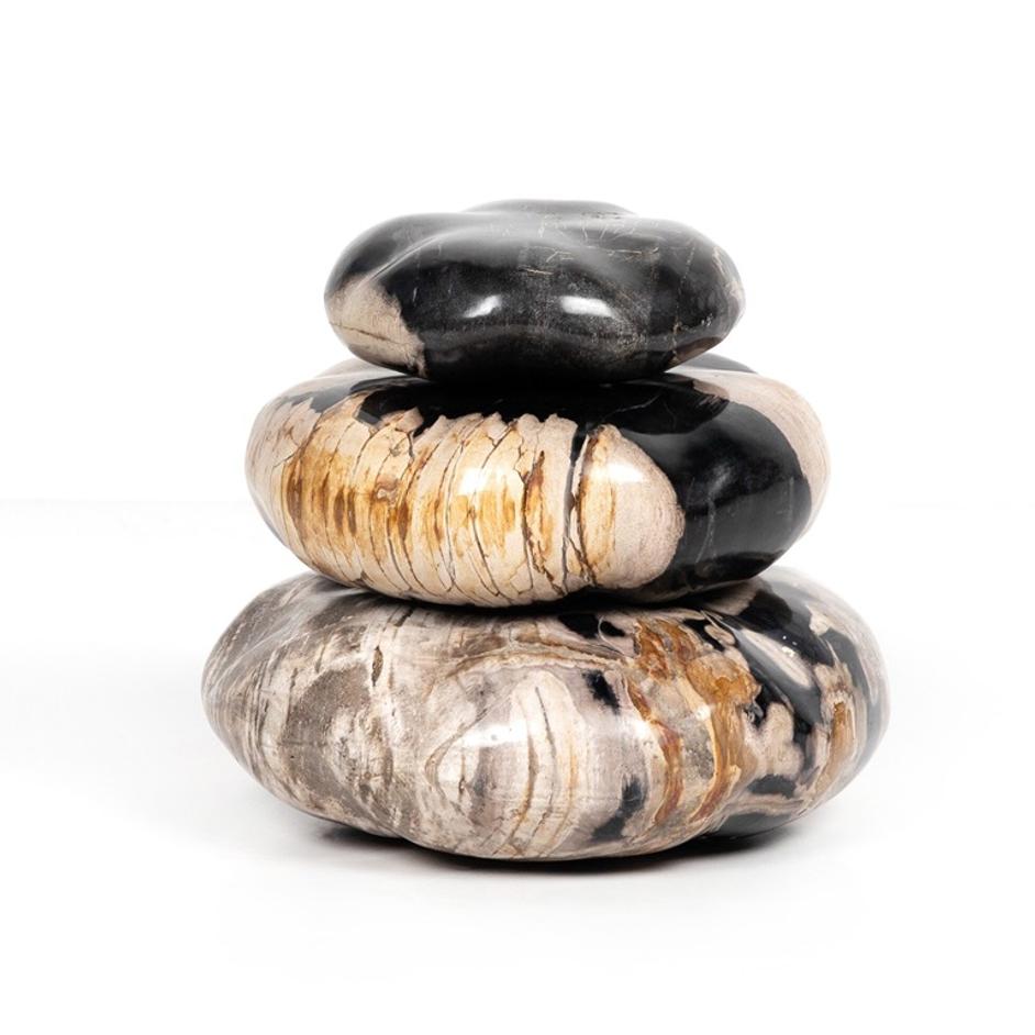Petrified Wood Organic Sculpture, Set Of 3 - Dark Petrified Wood by Four Hands