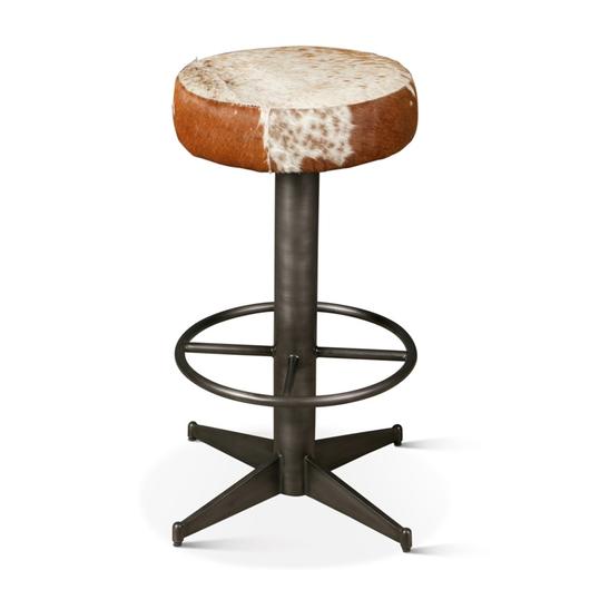 New York 16" Brown Cowhide Leather and Iron Bar Stool by Home Trends & Design