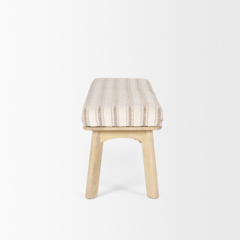 Taimo White Washed Light Brown Wood w/ Striped Fabric Seat Bench by Mercana