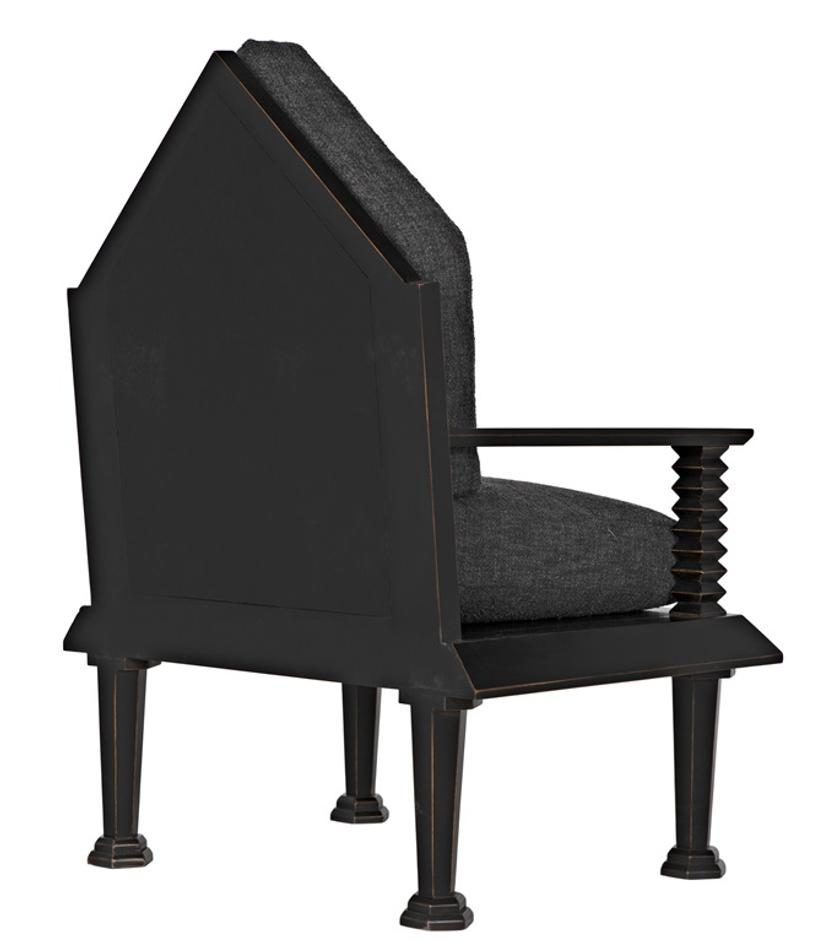 Resurrection Mahogany Chair with Grey Fabric Cushions in Hand-Rubbed Black Finish by Noir Furniture