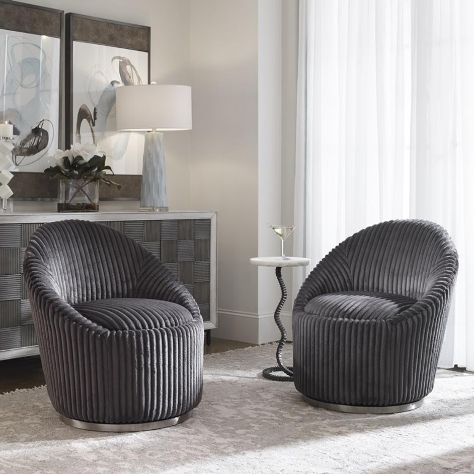 Crue Gray Fabric Swivel Chair by Uttermost